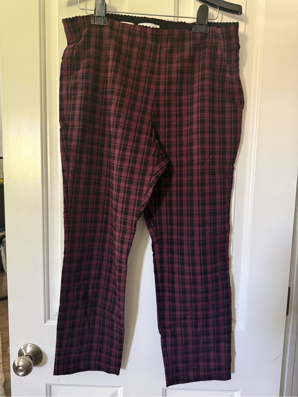 Elle Burgundy and Black Plaid Skinny Ankle Pants